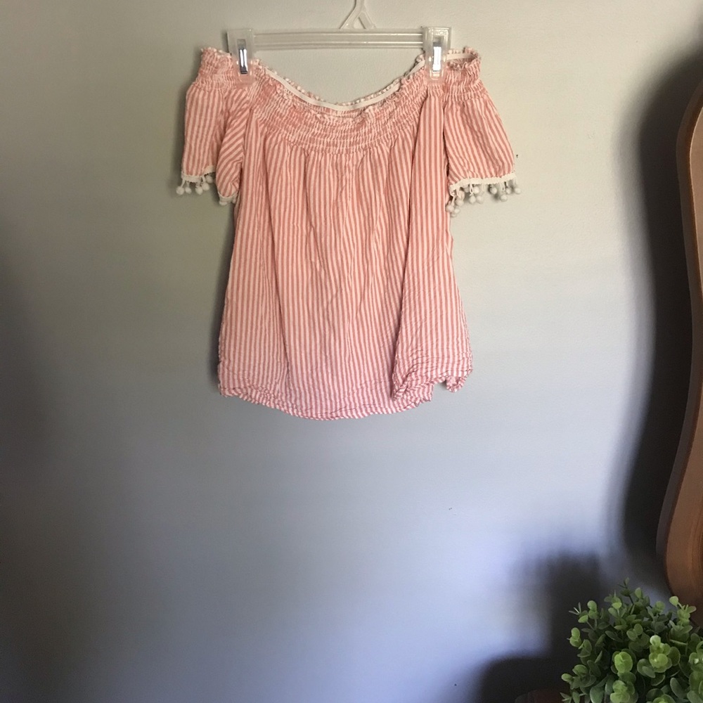 off-the-shoulder, striped blouse
